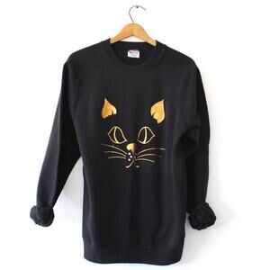 Vintage Kitty Cat Face Sweatshirt Large